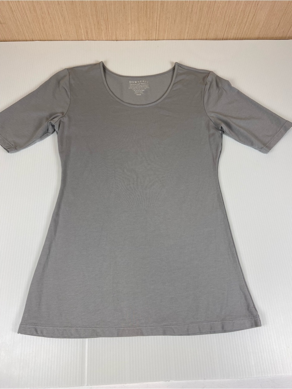 DownEast Gray Modal Blend Half Sleeve Scoop Neck Stretch Tee Top Small